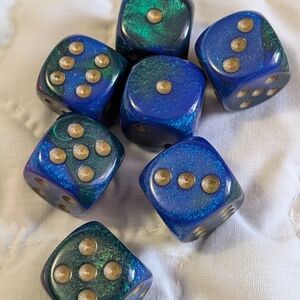 Chessex Gemini Blue Green With Gold Dice Set Qty 7 16mm D6